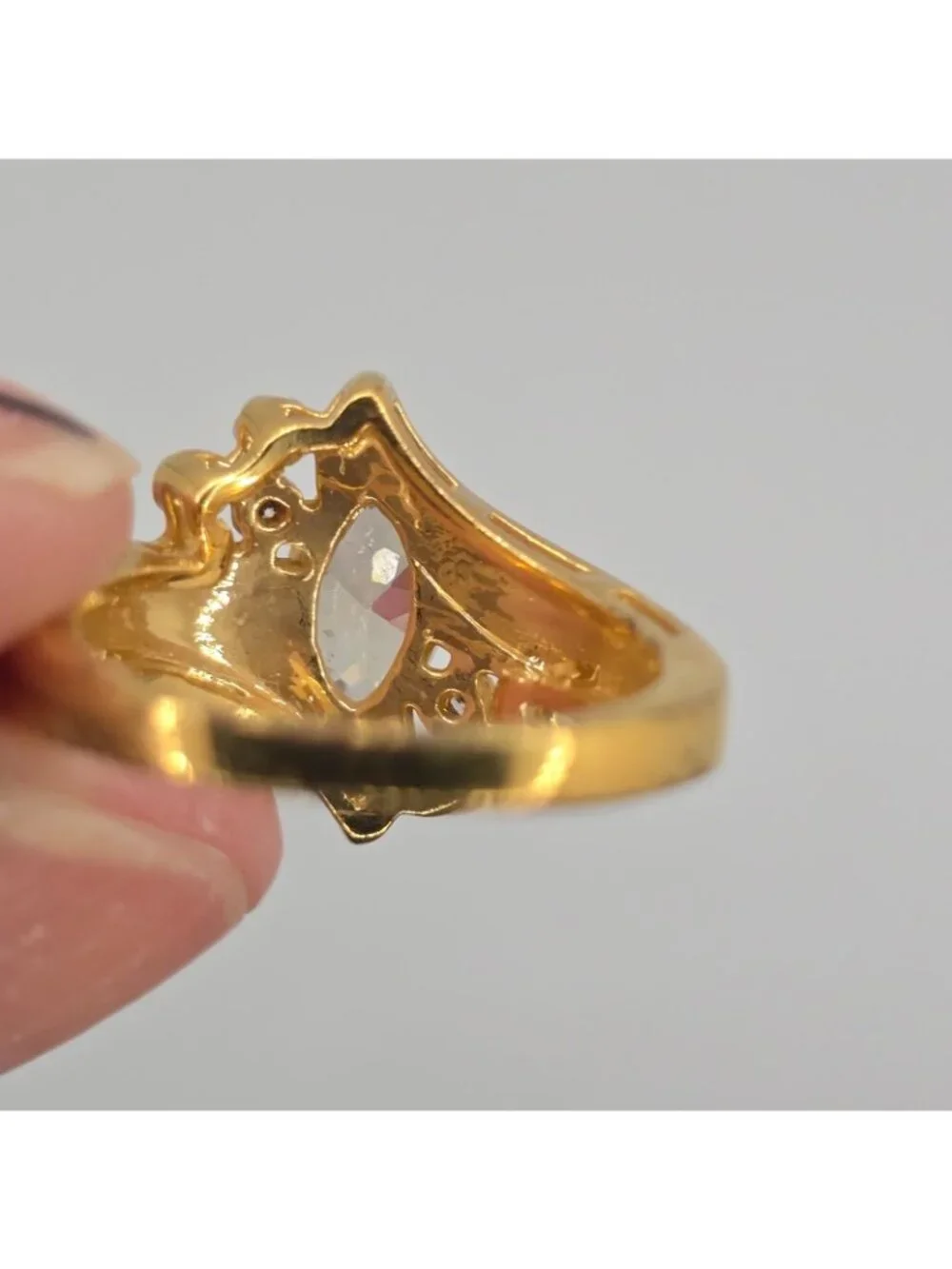 Vintage SETA Ring Gold Tone Marquise Cut Sz 5 Signed Engagement Costume Jewelry